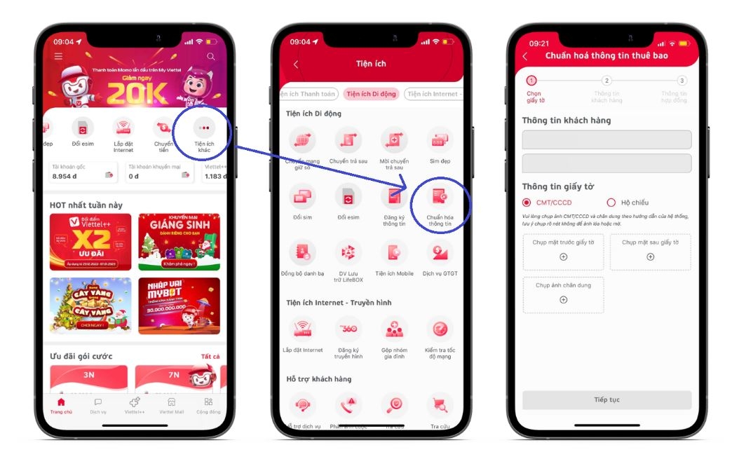 Cập nhật thông tin thuê bao Viettel