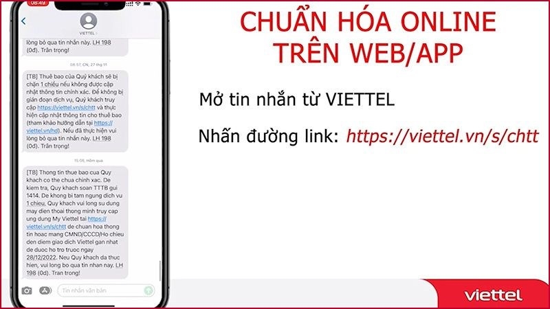 Cập nhật thông tin thuê bao Viettel