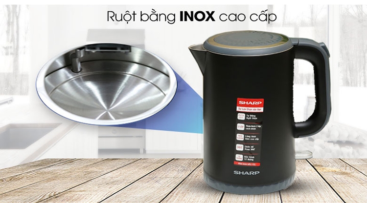 Top 3 ấm siêu tốc Sharp nên mua: Sharp 1.7 lít EKJ-17EVPS-BK