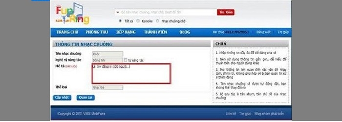 Nhập thông tin nhạc chờ của bạn