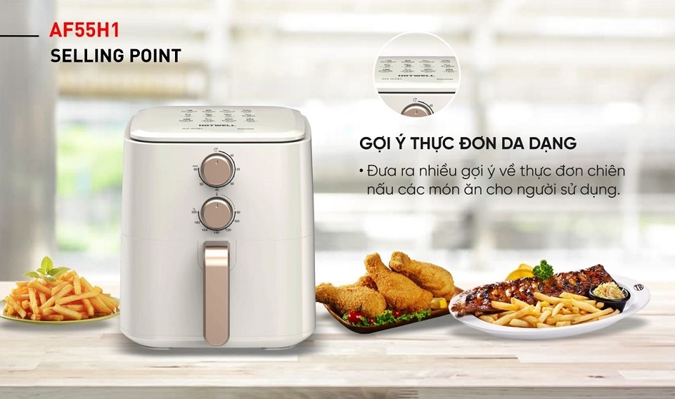 Nồi chiên không dầu màu trắng Hotwell 5 lít AF55H1