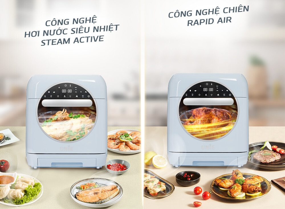 Nồi chiên không dầu hơi nước Unie STEAM COLOR đã được cải tiến giúp nâng tầm hương vị cho bữa ăn tại nhà