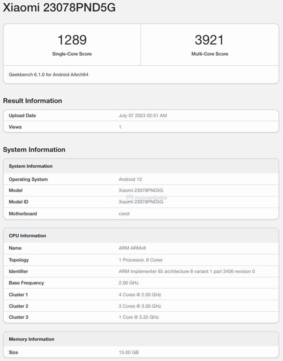 Xiaomi 13T Pro được phát hiện với SoC Dimensity 9200 Plus, RAM 16GB trên Geekbench