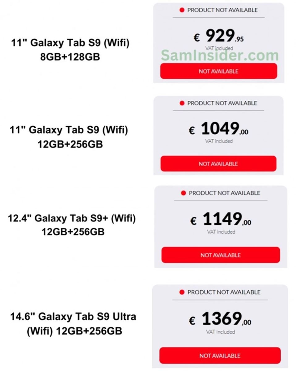 Giá bán Galaxy Tab S9 series tại Châu Âu