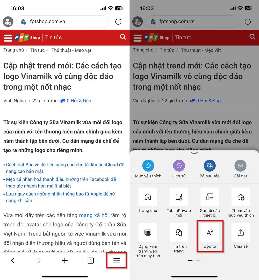 Cách bật đọc văn bản cho Microsoft Edge trên iPhone 1