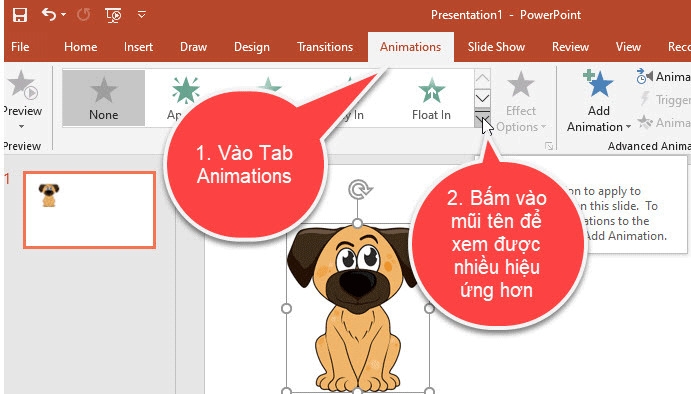 Xem danh sách các hiệu ứng có sẵn