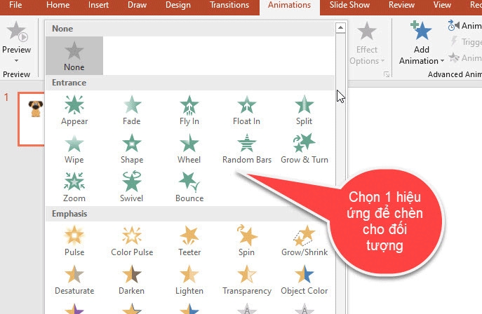 Chọn một hiệu ứng từ nhóm