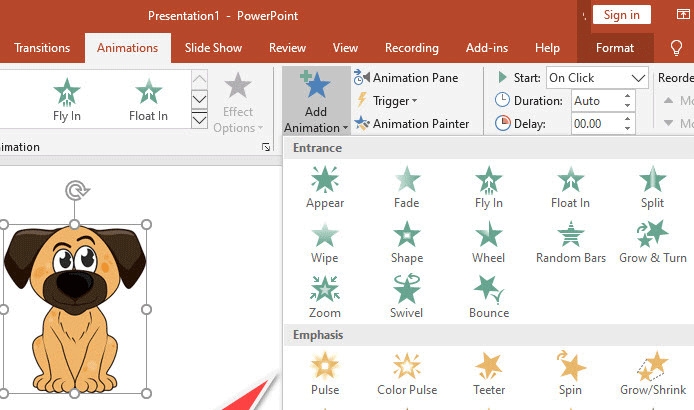 Chọn một hiệu ứng muốn chèn thêm