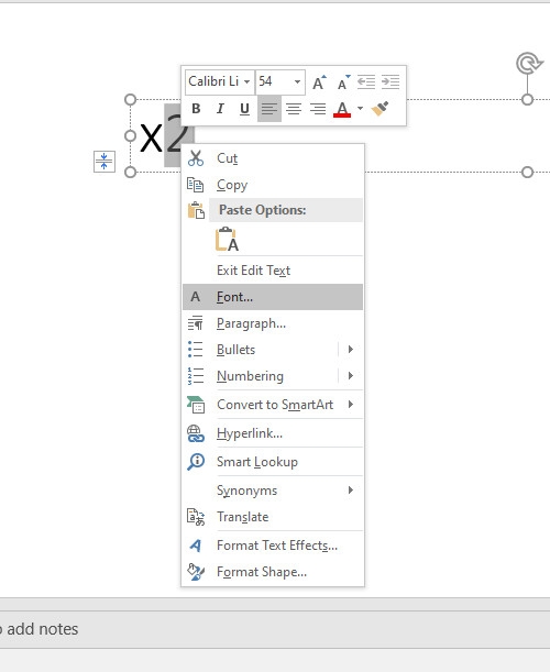 Ấn chuột phải và chọn Font để viết số mũ trong PowerPoint