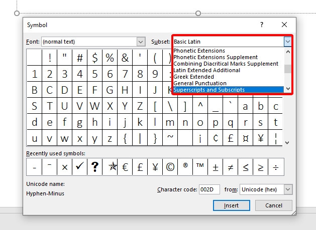 Chọn ký tự bạn muốn viết số mũ