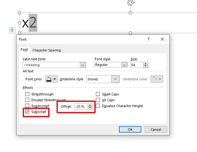 Chọn Subscripts để tạo chỉ số dưới