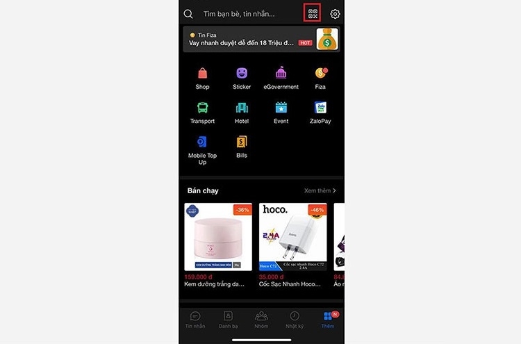 Mở phần quét mã QR trên Zalo