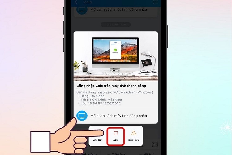 Xoá tin nhắn thông báo đăng nhập