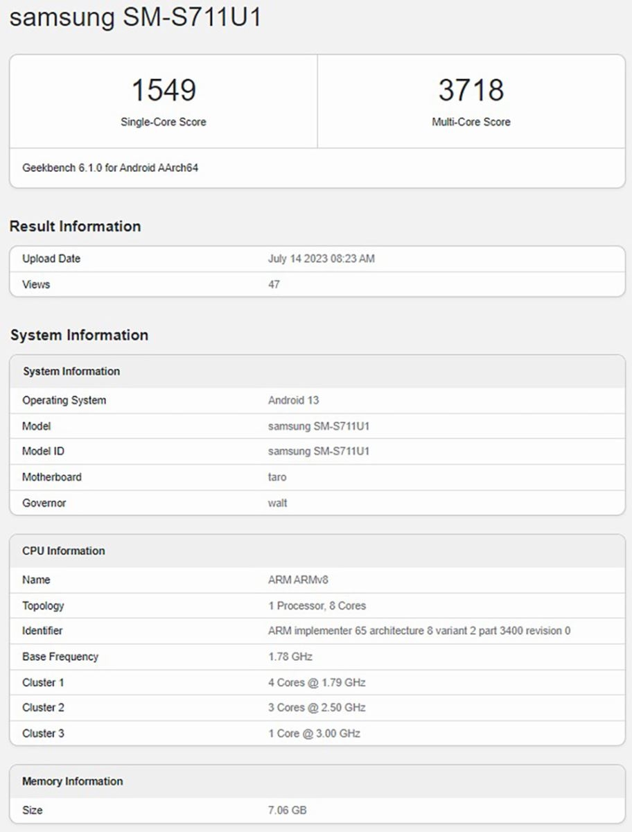 Galaxy S23 FE xuất hiện trên Geekbench