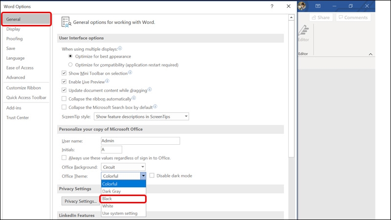 Cách kích hoạt Dark Mode trong Microsoft Word (ảnh 2)