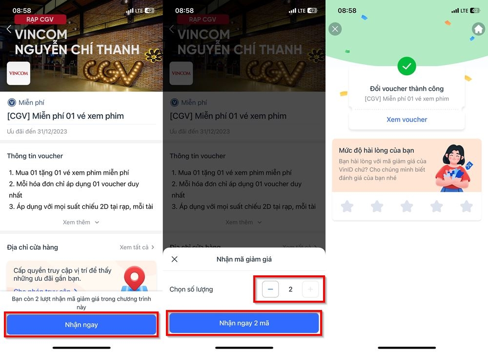 Cách nhận vé CGV miễn phí trên VinID 3