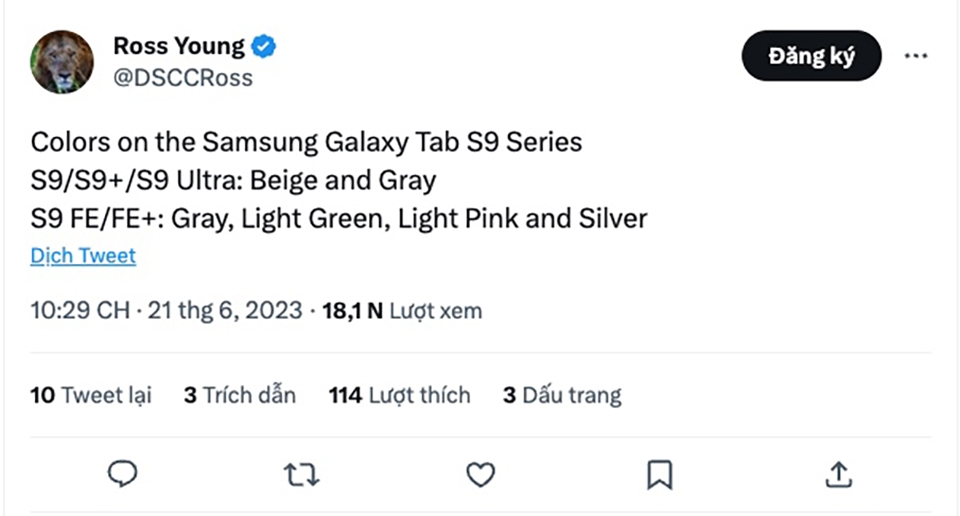Thông tin màu sắc Galaxy Tab S9 series (ảnh 2)