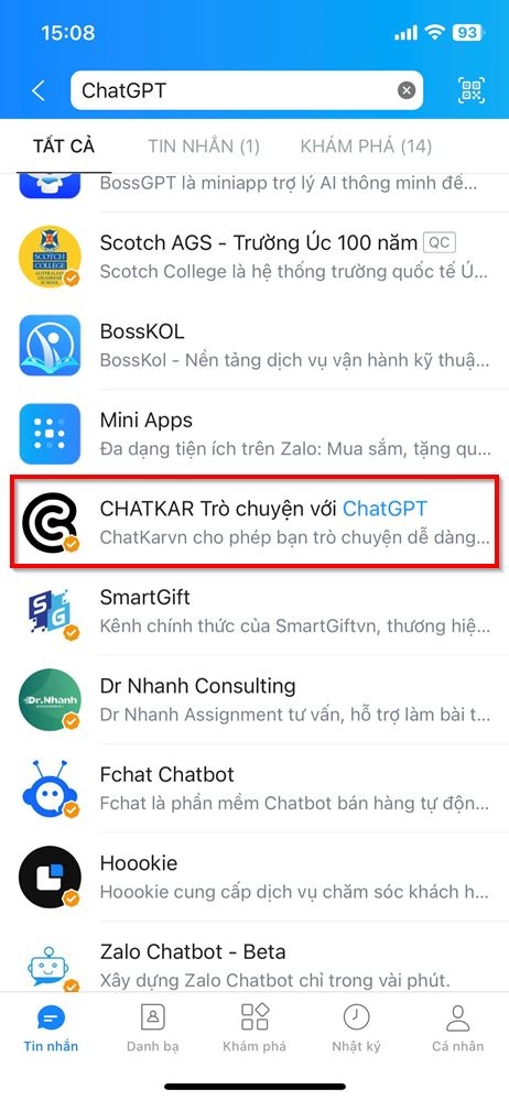 Cách sử dụng ChatGPT trên ứng dụng Zalo 1