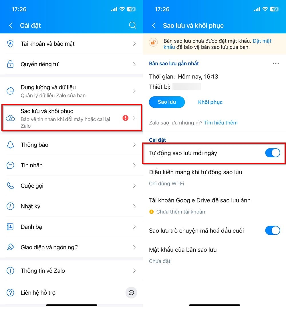 Cách bật tự động trên Zalo 2
