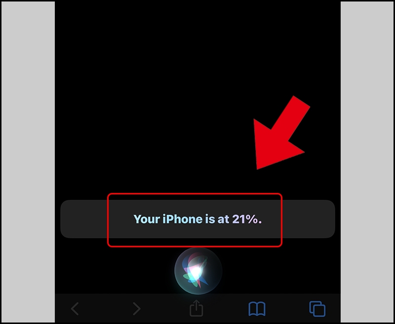 Câu trả lời của Siri sau khi hỏi về phần trăm pin còn lại trên iPhone