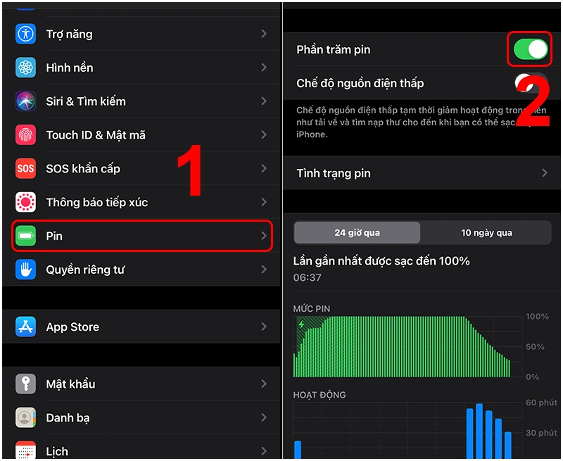 hiển thị pin iOS 17