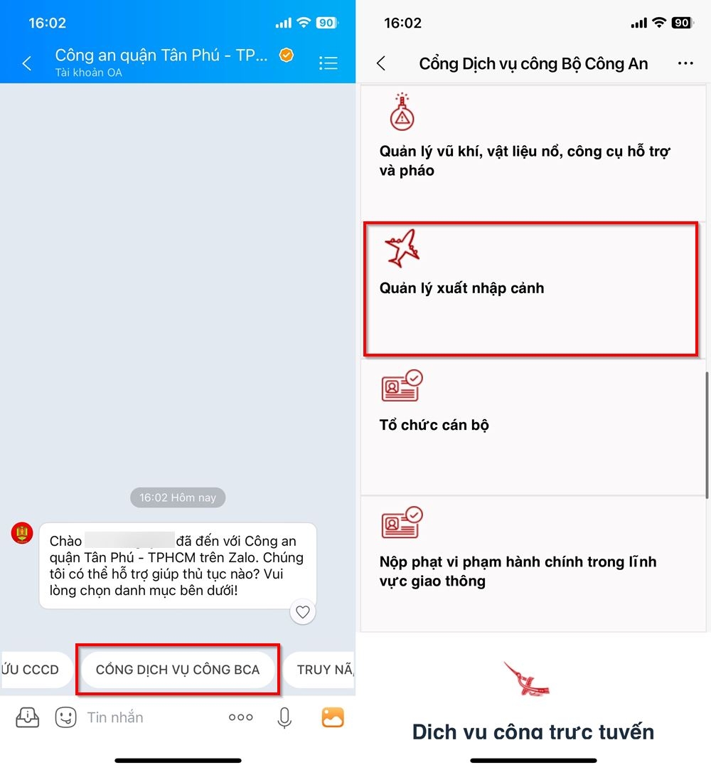 Cách báo mất hộ chiếu trên ứng dụng Zalo 2