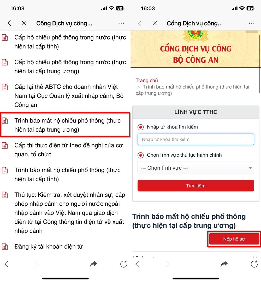 Cách báo mất hộ chiếu trên ứng dụng Zalo 3