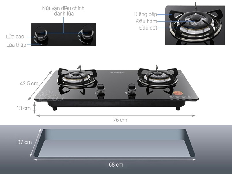 Kích thước bếp ga âm tiêu chuẩn