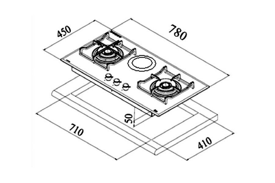 Kích thước bếp ga âm 2 lò