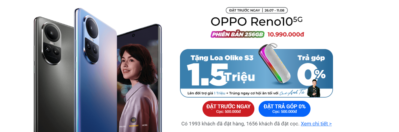 OPPO Reno10 5G 256GB chỉ còn 1 ngày đặt trước, đặt ngay để rước ngay bộ quà cực cool!