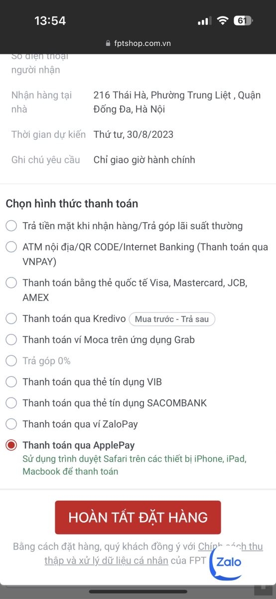 FPT Shop chính thức hỗ trợ thanh toán Apple Pay