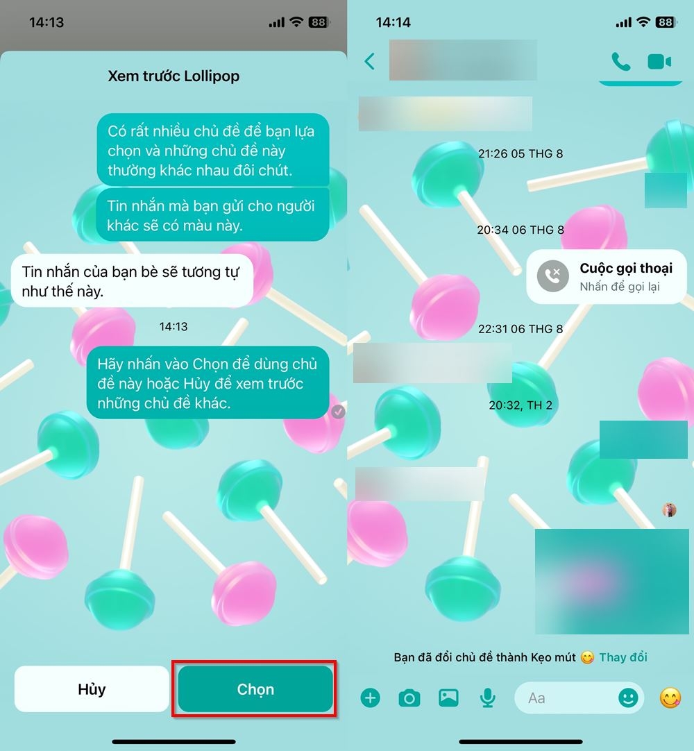 Cách đổi chủ đề kẹo mút trong cuộc trò chuyện trên Messenger 3