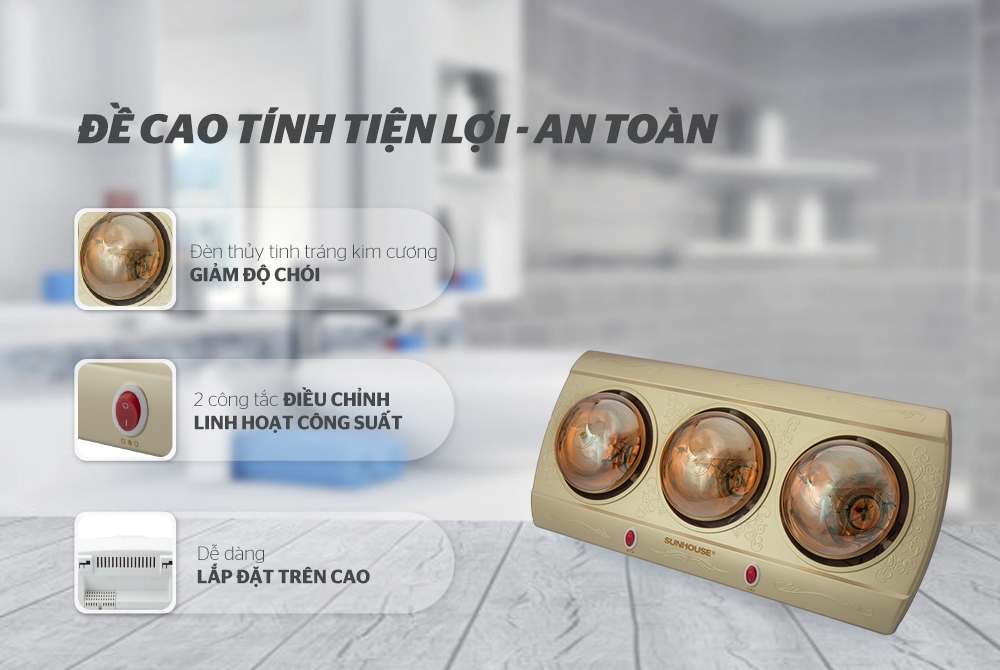 Đèn sưởi Sunhouse SHD3813 sở hữu diện mạo bắt mắt, hoạt động an toàn và bền bỉ