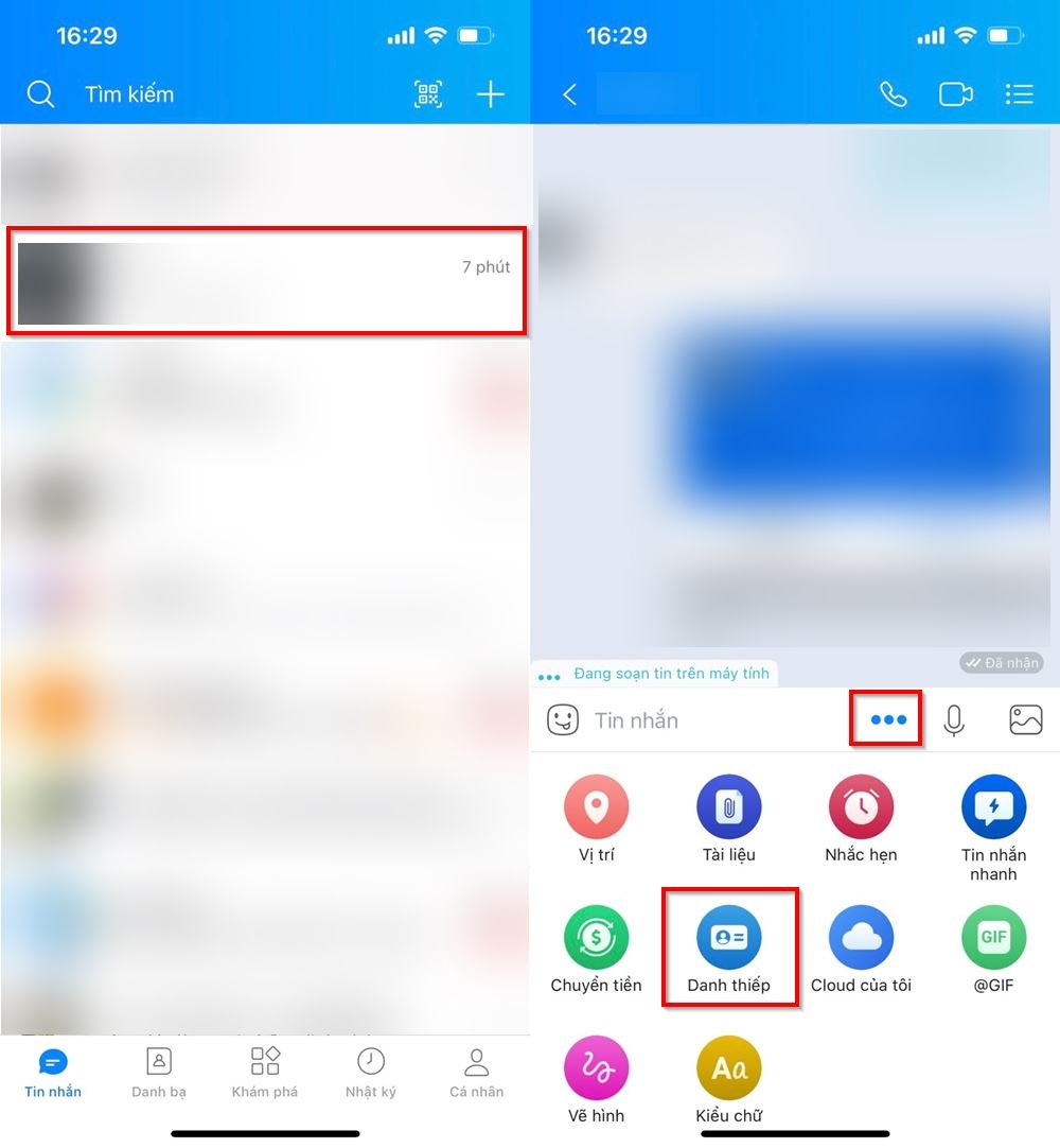 Cách gửi danh thiếp trên Zalo 1