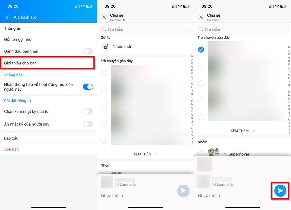 Cách gửi danh thiếp trên Zalo 5
