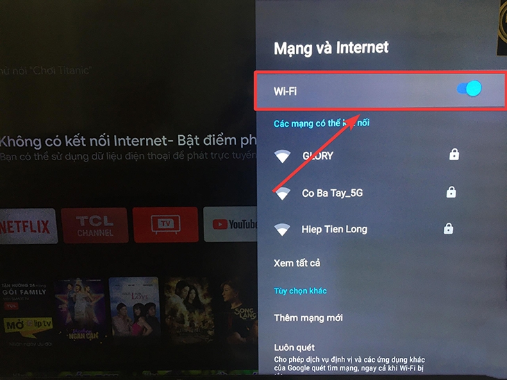 Kiểm tra kết nối mạng của tivi