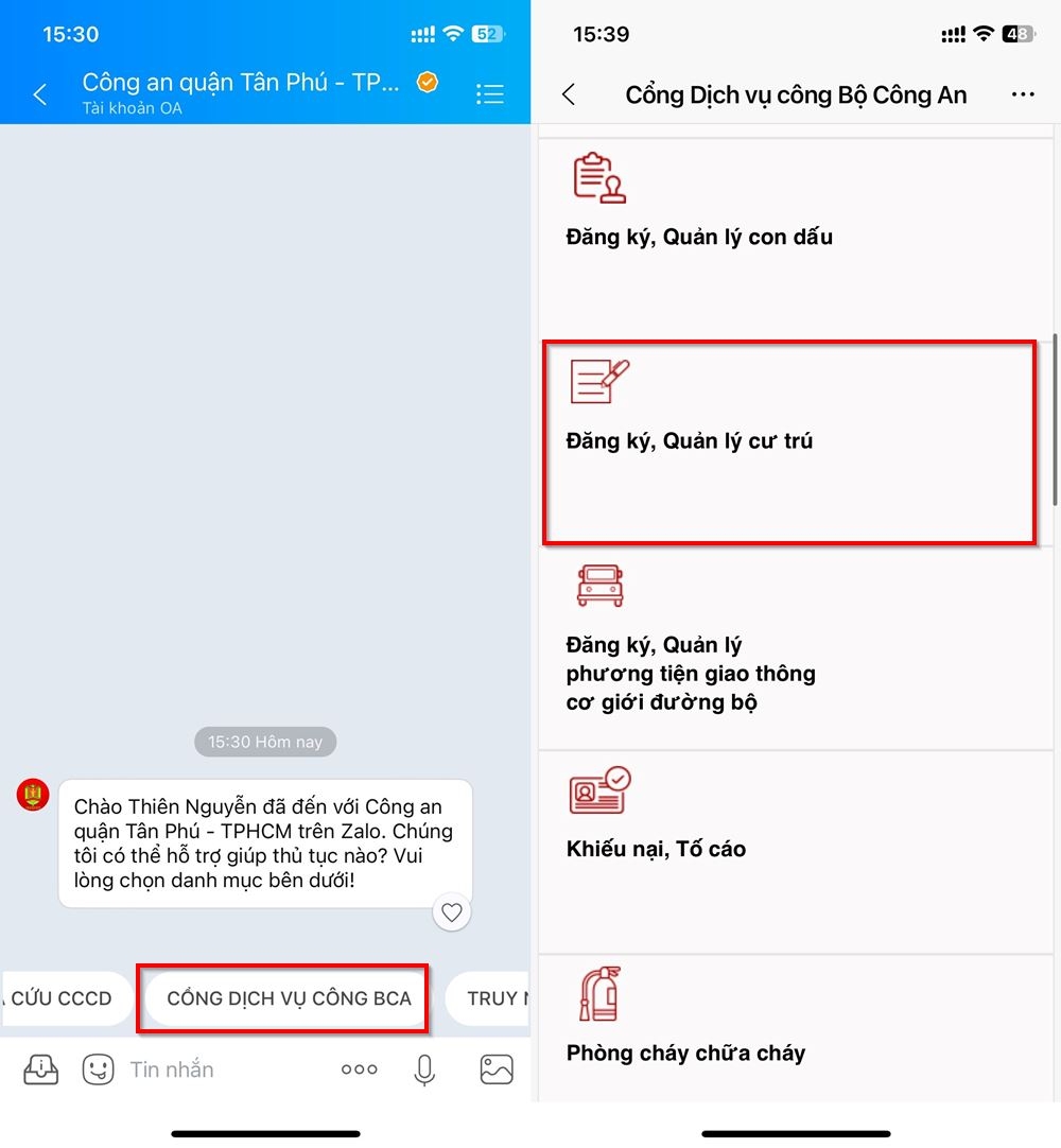 Cách đăng ký thường trú trên ứng dụng Zalo 2