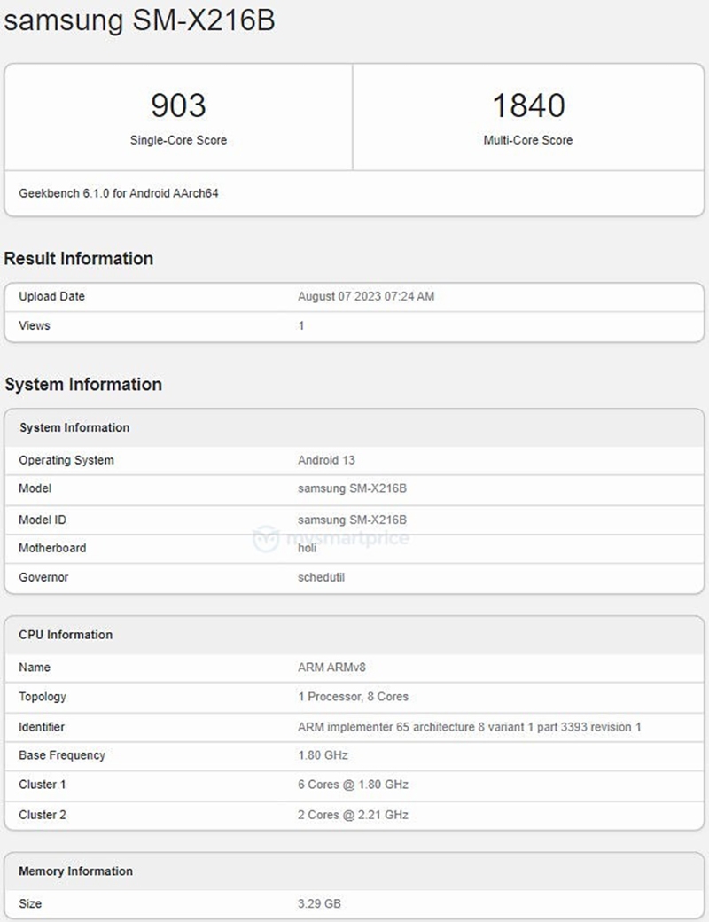 Galaxy Tab A9+ xuất hiện trên Geekbench