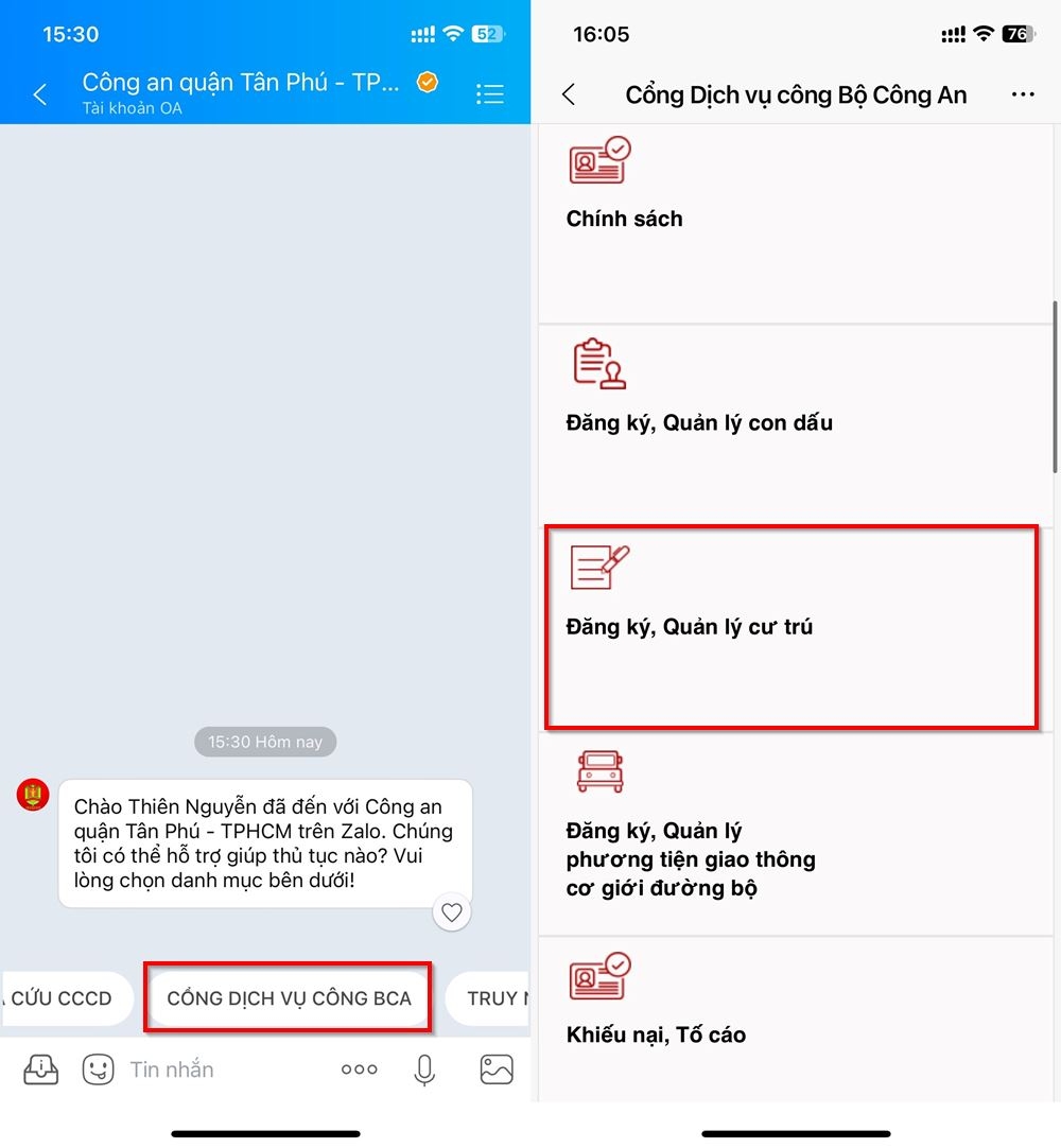 Cách gia hạn tạm trú trên Zalo 2