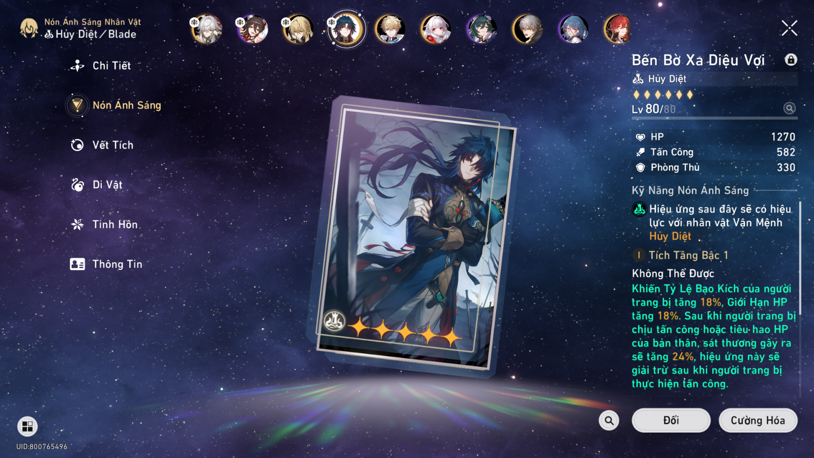 Cách build Blade Honkai: Star Rail Nón Ánh Sáng
