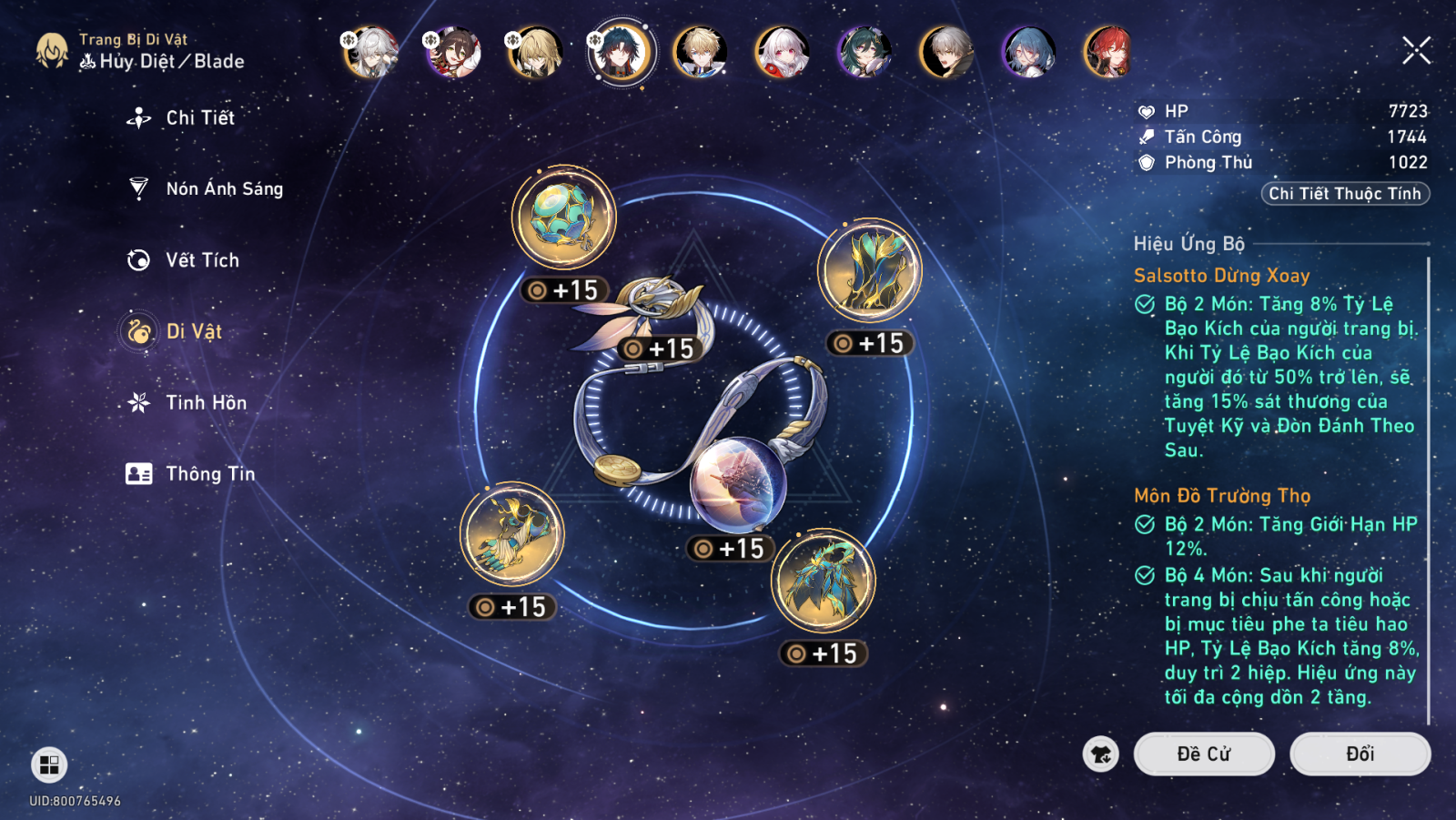 Cách build Blade Honkai: Star Rail Di Vật