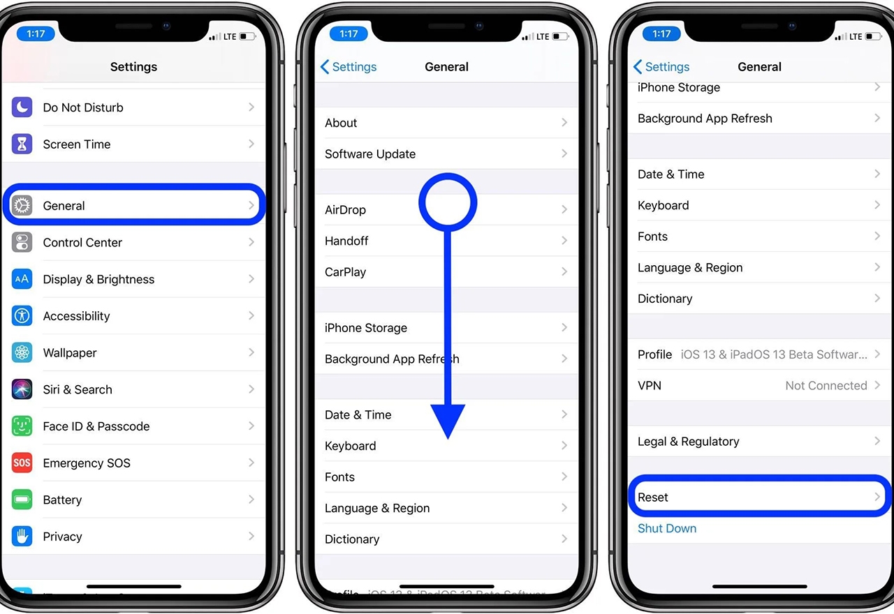 Khôi phục cài đặt gốc iPhone để sửa lỗi iOS 17 về SIM