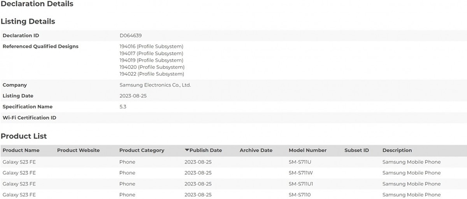 Galaxy S23 FE đạt chứng nhận Bluetooth SIG
