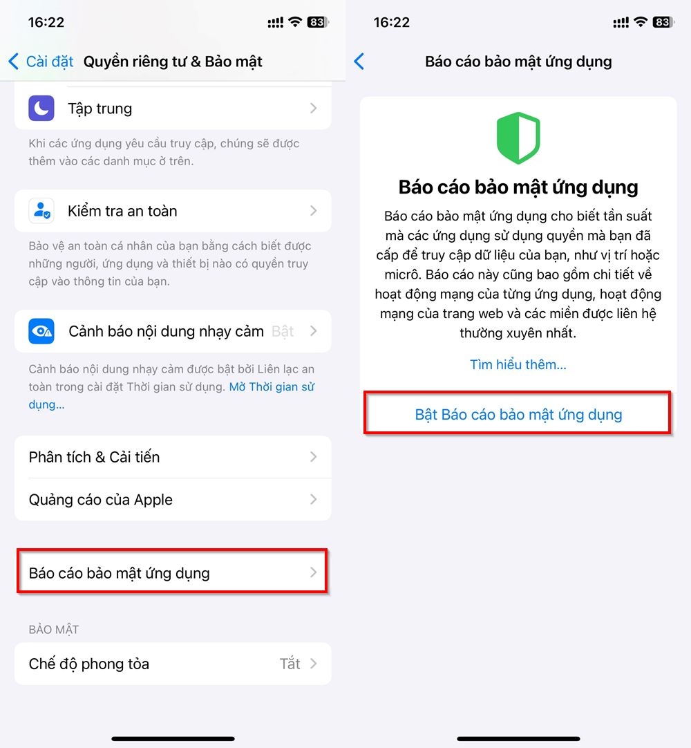 Cách bật báo cáo bảo mật ứng dụng trên iPhone 2