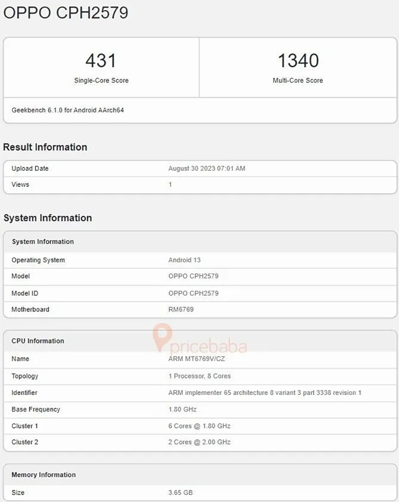OPPO A38 xuất hiện trên Geekbench (ảnh 1)