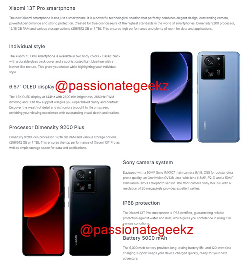 Thông tin Xiaomi 13T Pro (ảnh 1)