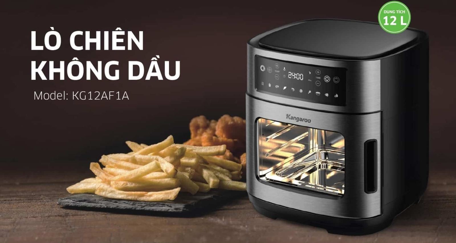 Nồi chiên không dầu Kangaroo KG12AF1A - một lựa chọn hứa hẹn làm hài lòng những ai yêu cầu cao về bữa ăn đậm vị và ít chất béo