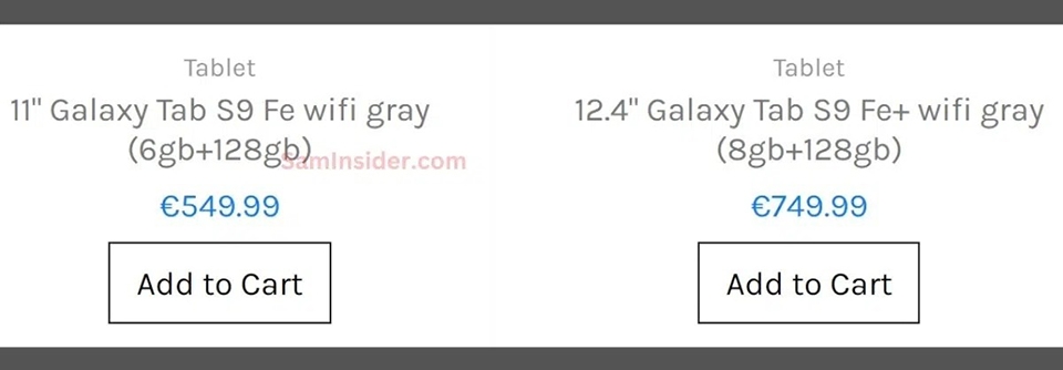 Giá bán Galaxy Tab S9 FE series