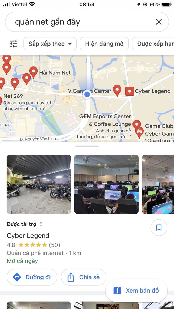 Xem vị trí quán net gần nơi bạn nhất