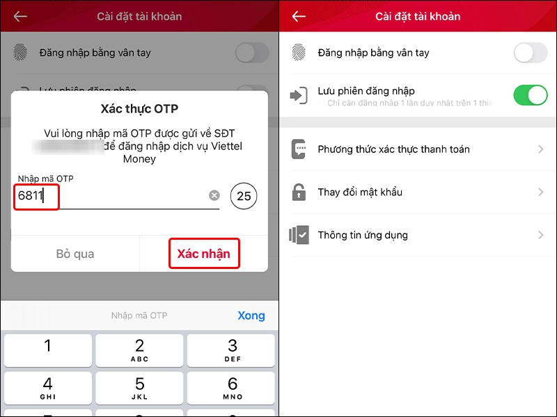 lưu phiên bản đăng nhập trên ứng dụng Viettel Money - hình 3